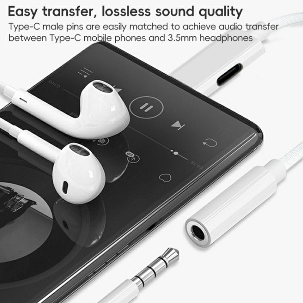 Type-C to 8 Pin + 3.5mm 2-in-1 Adapter Cable Audio Converter Nylon Braided Wire