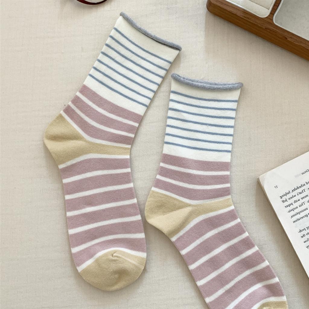 Sock Children's Cotton Summer and Spring Odor-resistant Mid-length Socks with Trendy Stripes, Long Socks, Summer Lightweight Pile-up Socks