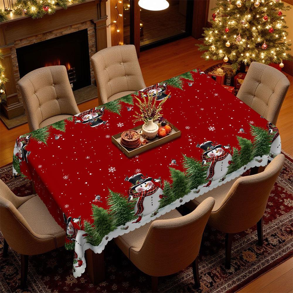 Christmas Tablecloth, Snowman Elk Print, Waterproof Rectangle, Dining Table Coffee Table Decorative Cloth