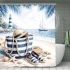 4Pcs Coastal Beach Shower Curtain Set with Non-Slip Bath Mat, Toilet Lid Cover, Contour Rug & 12 Hooks, Bathroom Decor