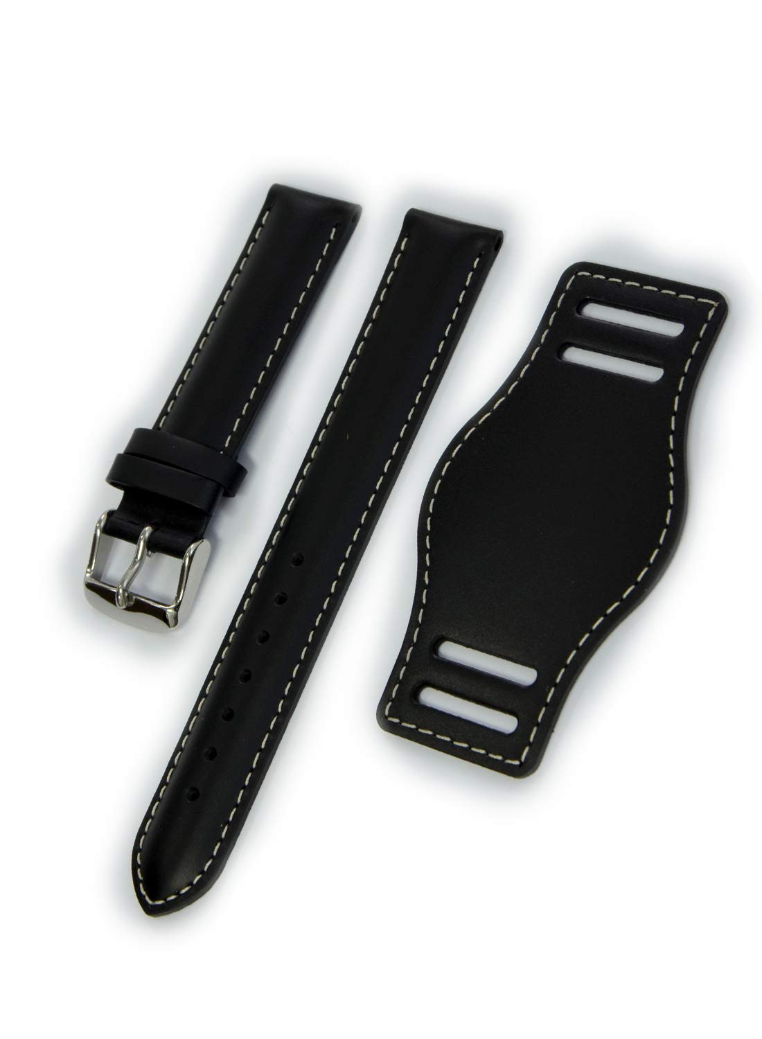 

Ремешок для часов из телячьей кожи CASSIS, Водонепроницаемая подкладка, ТИП NATO PROTECTOR 2, 18 мм, Черный с Белой Прострочкой, Включает Инструмент для Замены, U1023050819018M