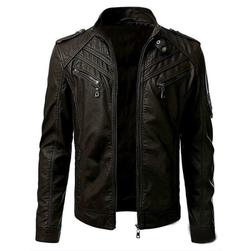European and American men's clothing men's leather jacket male teen stand-up collar punk men's motorcycle leather jacket