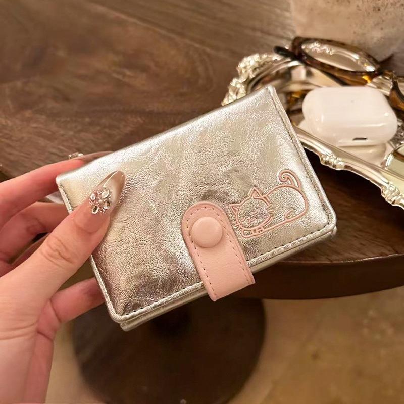 Korean Cute Cat Small Wallet Hot Style Wrinkled Material Cat Large-capacity 30% Off Ladies Coin Purse Card Case