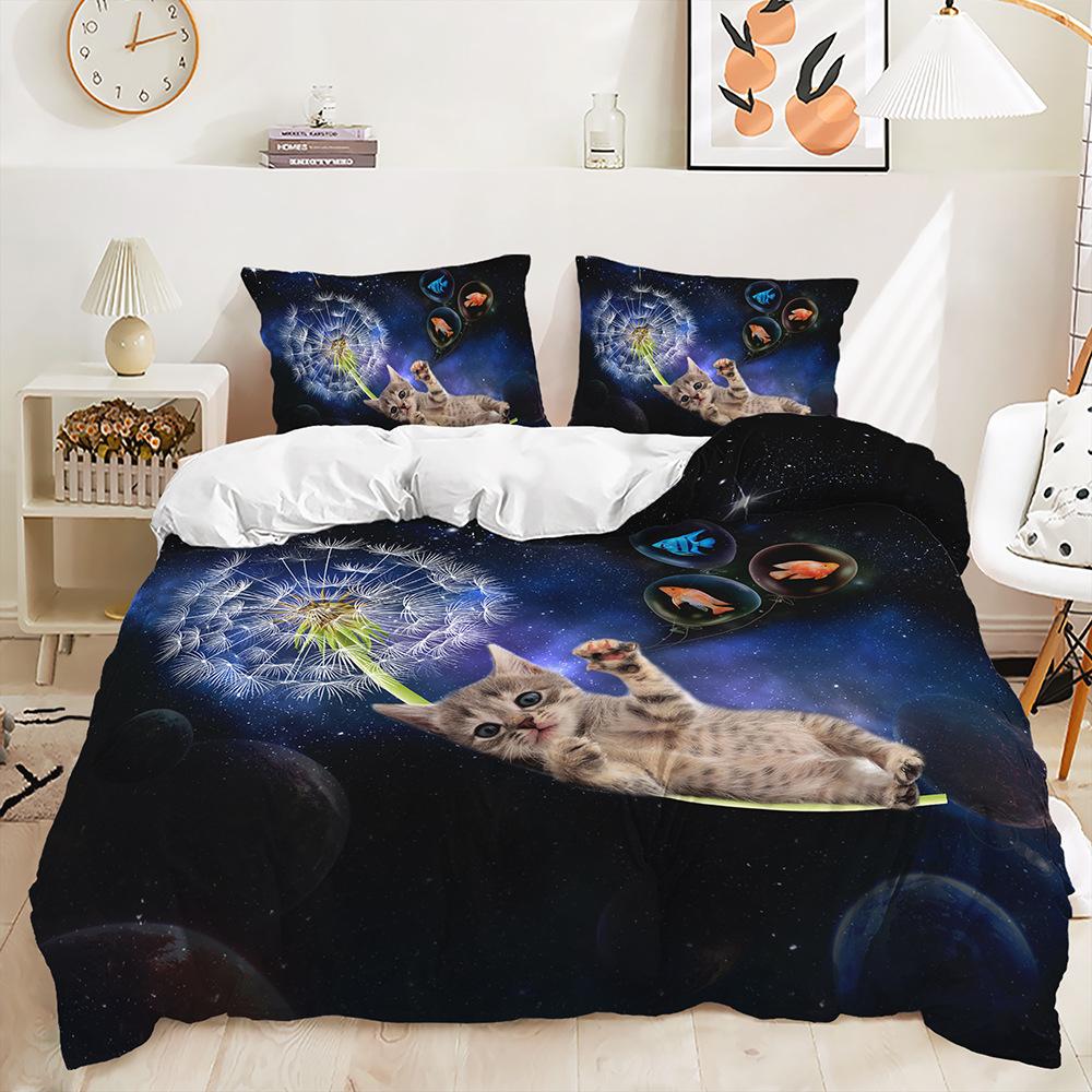 

Комплект постельного белья из трех частей с милым домашним питомцем и кошкой 135 * 200 (two-piece set) 90g