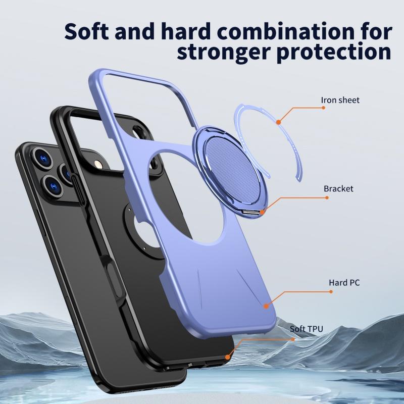 Luxury Magnetic 360° Rotating Bracket Phone Case For iPhone 17 Air 12 13 14 15 16 17 Pro Max For Magsafe Shockproof Hard Cover