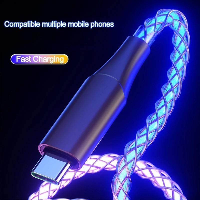 6A Fast Charging RGB Breathing Luminous Gradient Light Data Cable 66W TYPE-C Charger For 15 Pro Huawei Samsung Data Cable