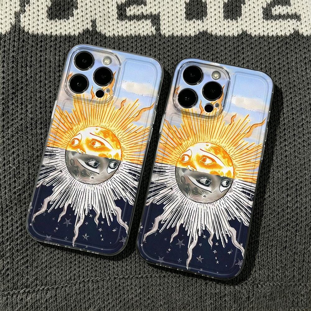 Sun And The Moon Clear Case For Iphone 17 Pro Max 11 15 12 13 14 16 Pro Max Air 16E 17E Cover Funda Bumper