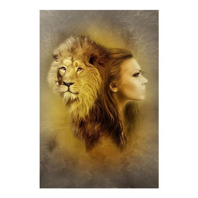 Jesus Lion Cross Christian Wall Art Canvas Painting Abstract Posters and Prints Vintage Home Decorative for Living Room Pictures No Frame