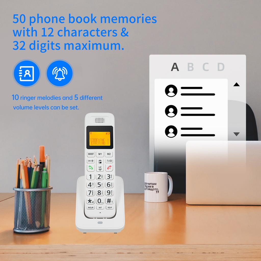 Teléfono inalámbrico expandible Teléfono con pantalla LCD Identificador de llamadas Agenda telefónica con 50 memorias Manos libres