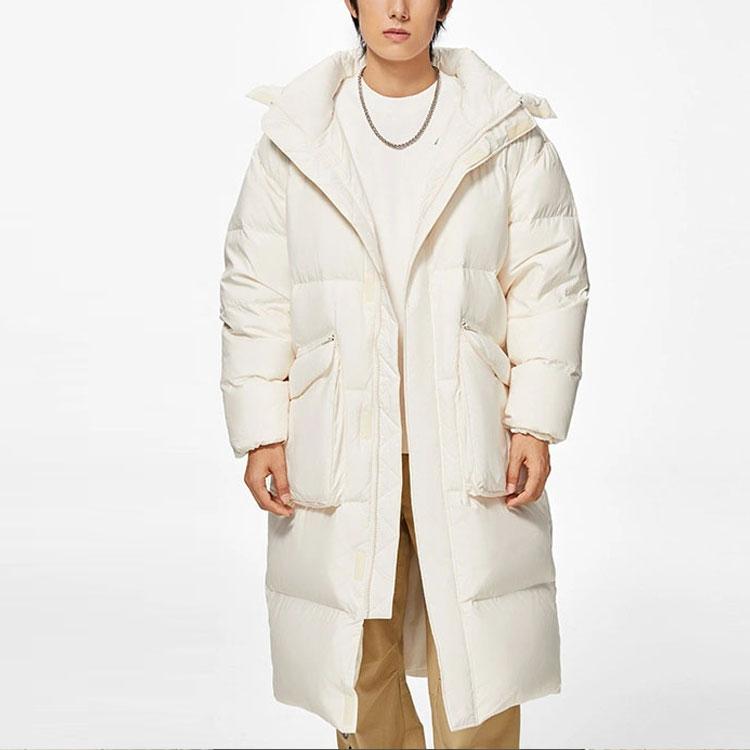 Li Ning Sports Lifestyle Series Solid Color Casual Down Jacket Unisex Outerwear Off-White AYMS373-1