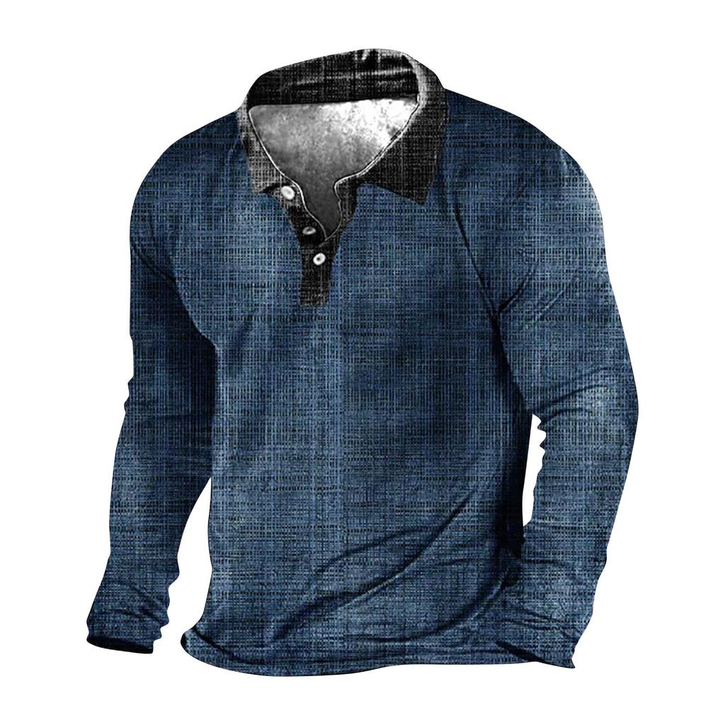Pullover mit V-Ausschnitt für Herren, 3D-Digitaldruck, Stehkragen, 3 Knöpfe, Vintage-Kragen