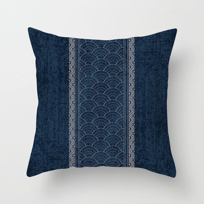 Peach Skin Pillowcase Blue and White Porcelain Geometric Print Abstract Sofa Cushion Cover Office Waist Pillow Cover