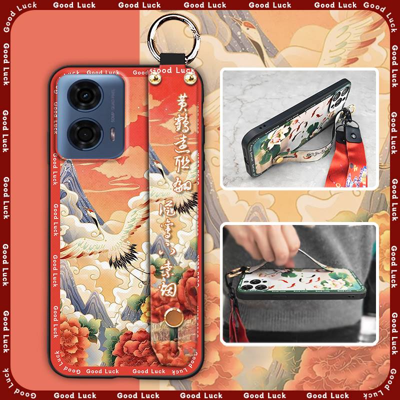 Anti-dust Wrist Strap Phone Case For MOTO G24 Power Lanyard For Mom Durable Wristband Fashion Kickstand Silicone Ring