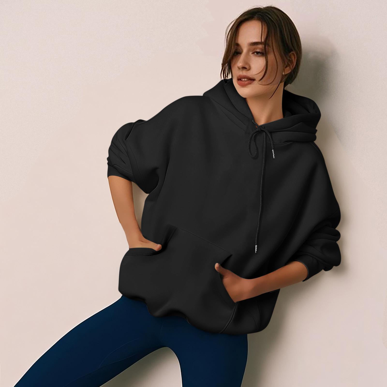 

Женская модная толстовка с капюшоном на молнии с длинным рукавом, повседневная однотонная толстовка с карманами L