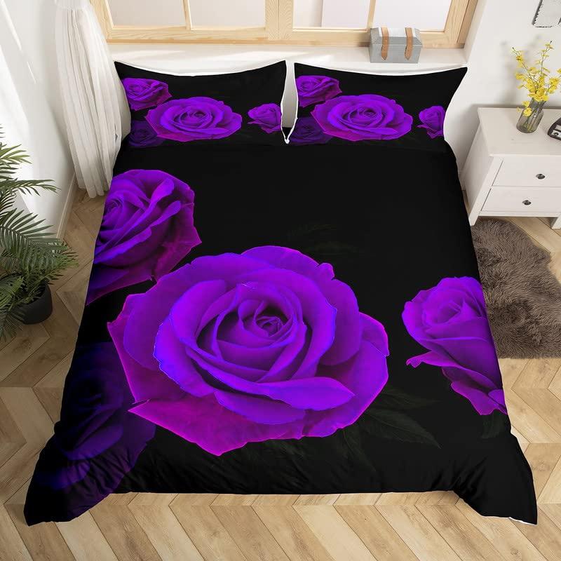 Blaues Rosen Königin König Bettwäscheset Romantische florale Bettdecke Abstrakte Wasserwellen Blumen Bettbezug Polyester Steppdecke