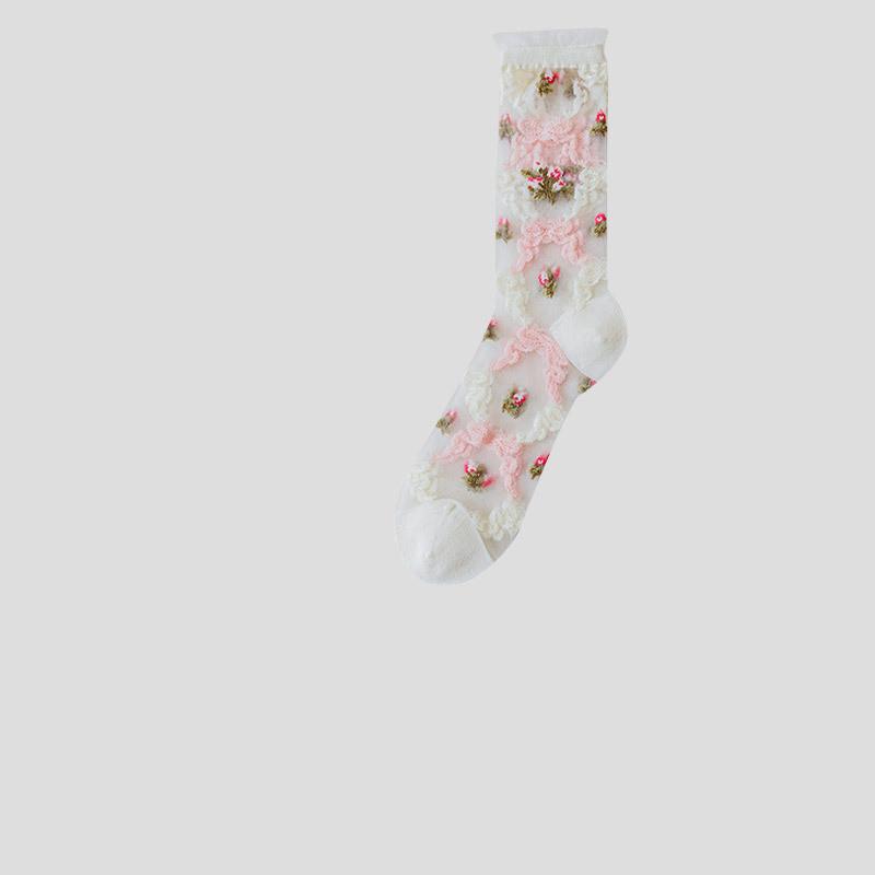 

Новые летние модные женские носки, летние ультратонкие прозрачные шелковые носки с цветочными кристаллами, женские винтажные кружевные носки в стиле Харадзюку с рюшами