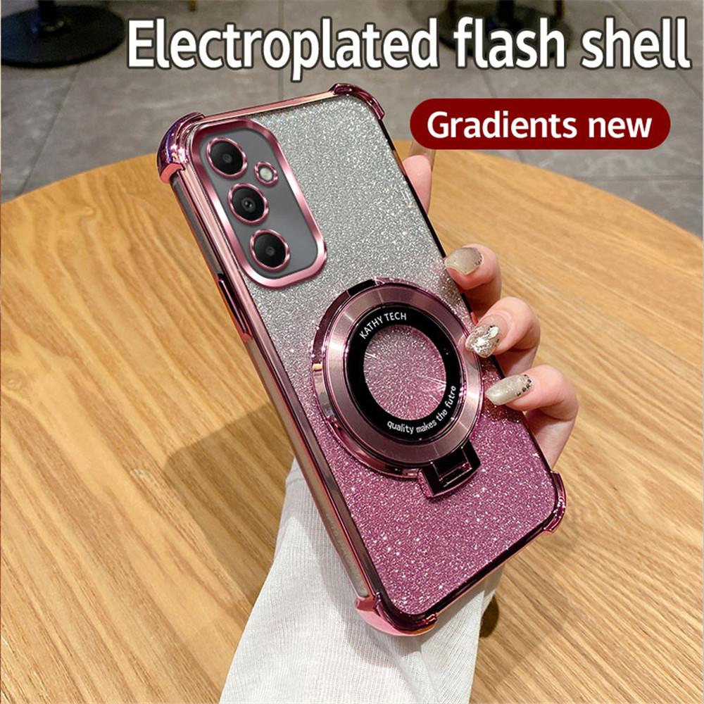 Luxury Glitter Plating With Holder Case For Samsung A06 A16 A05S A15 A25 A35 A55 A04 A14 A24 A34 A54 Soft Shockproof Stand Cover