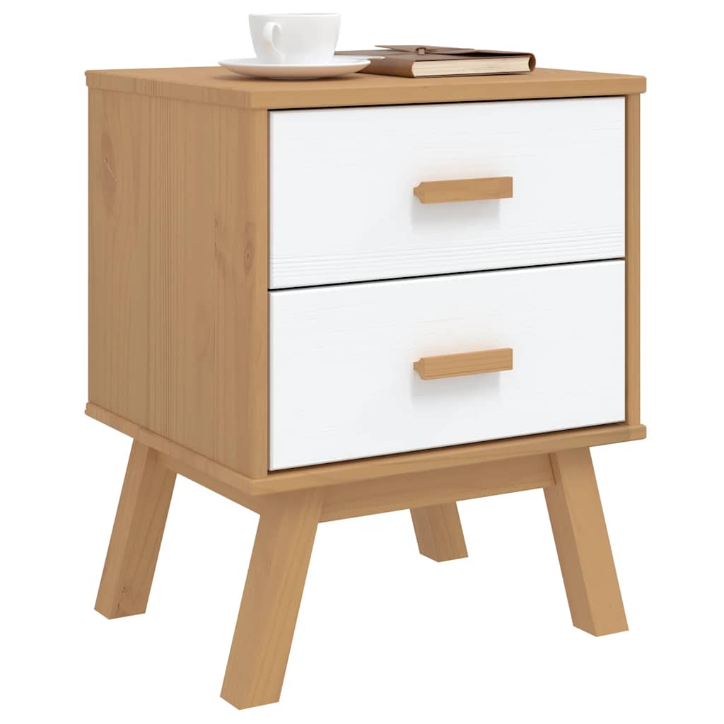OLDEN Nightstand White and Brown Solid Pine Wood