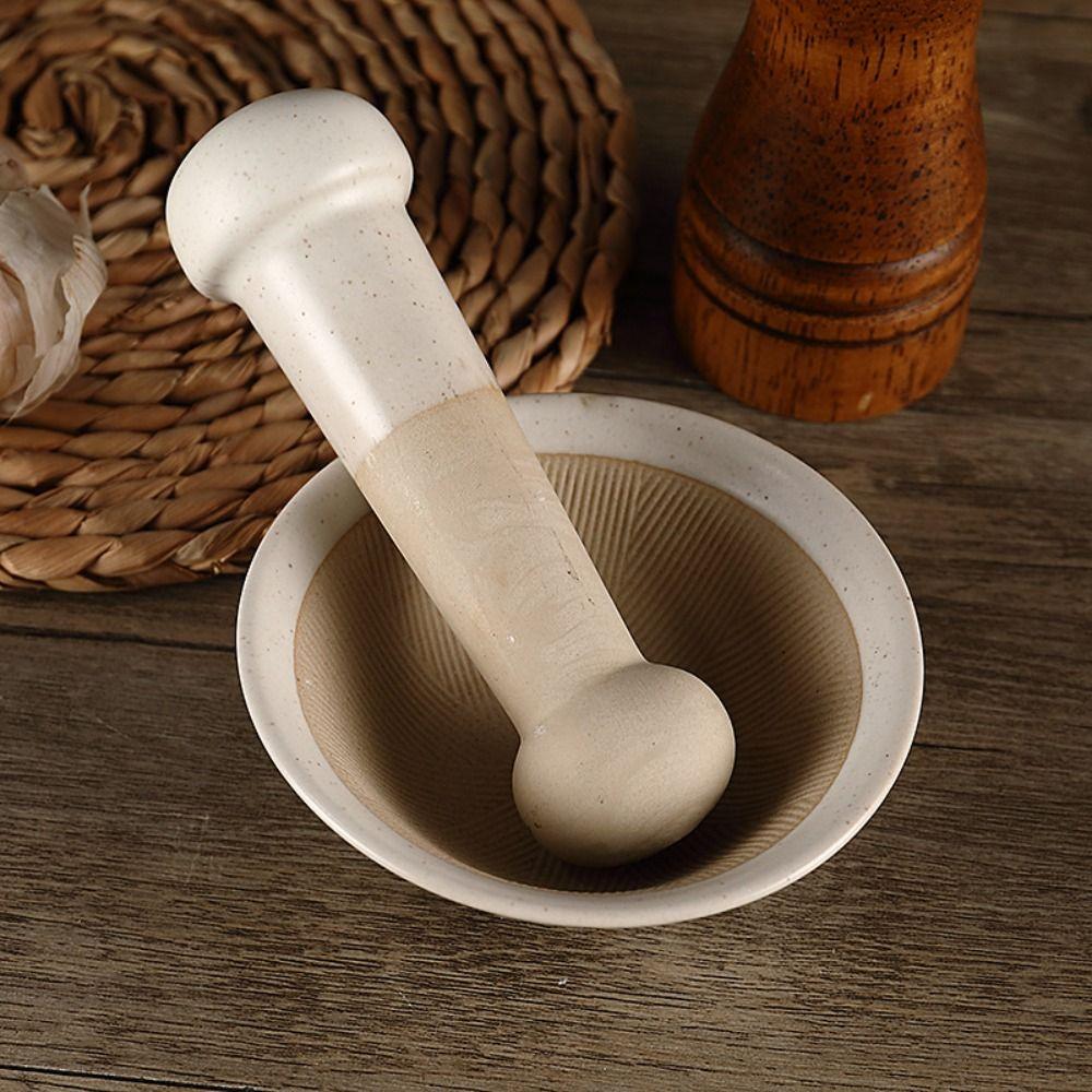 Durable Rice Paste Bowl Manual Garlic Mortar Pestle Tableware Grinding Bowl Rod Set Household