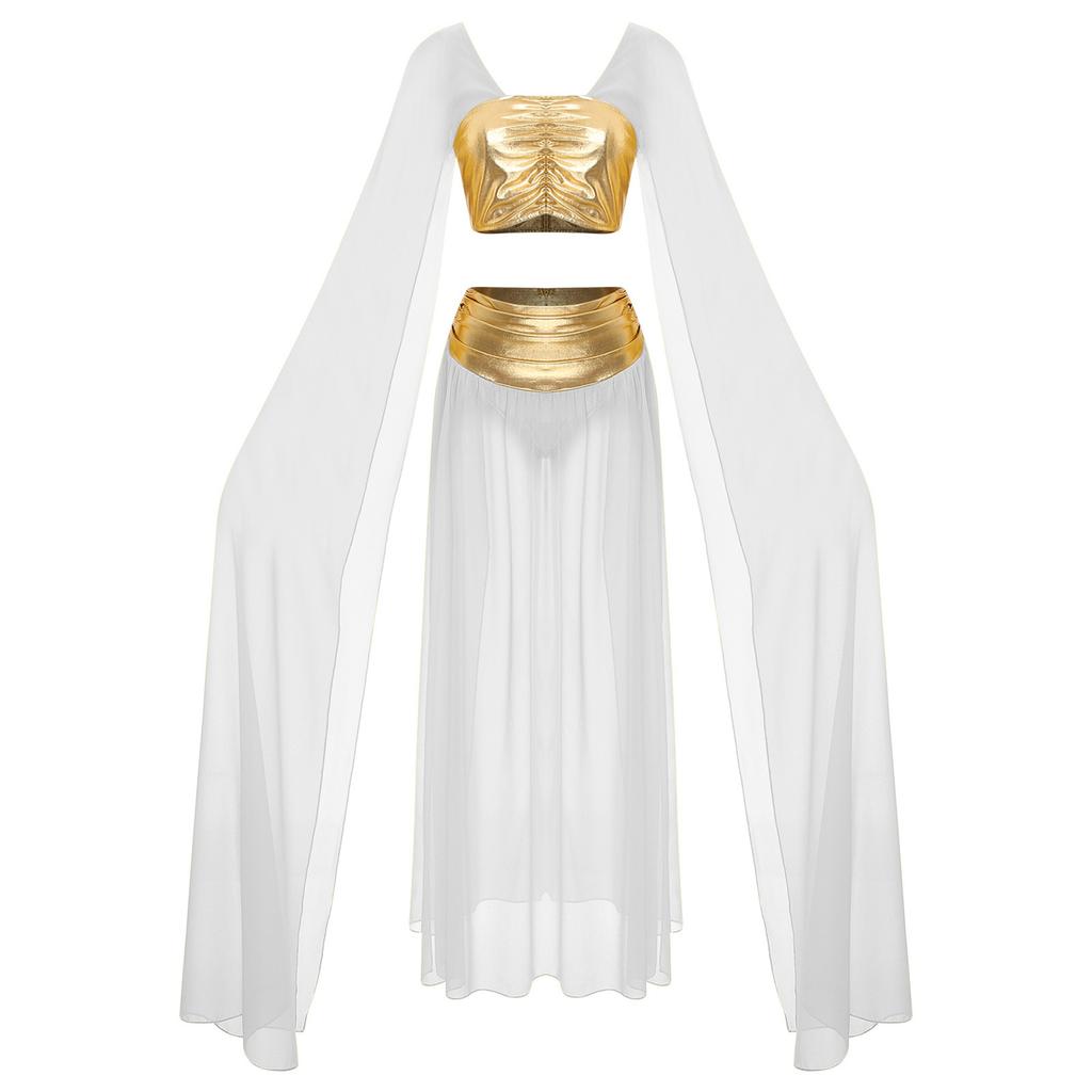 Drakt for kvinner fra det gamle Egypt 2 stk sett Kleopatra Cropptopp Skjørt med splitt i chiffon Halloweenfestantrekk