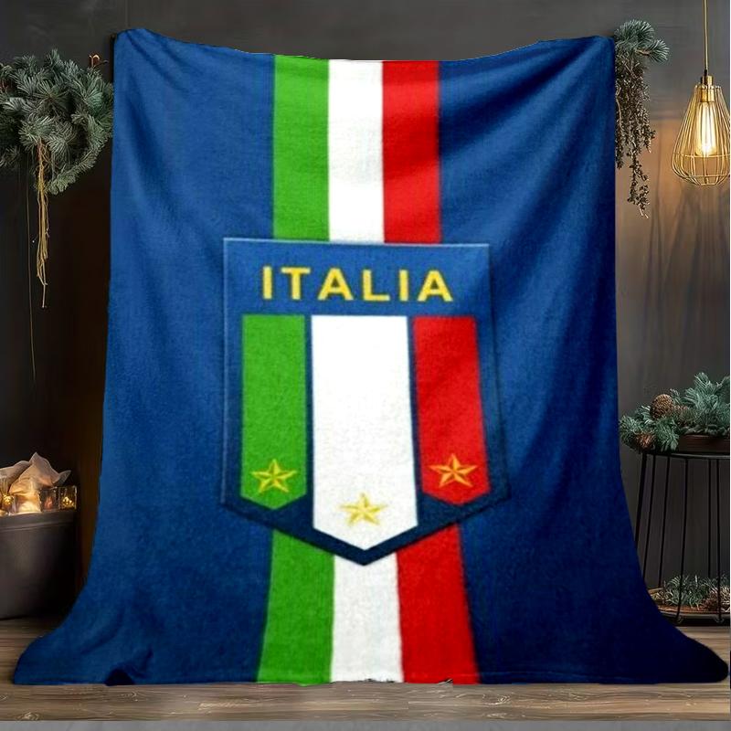 1PC Italian Football Crest Printed Soft Flannel Blanket Throw for Adult Bedroom Living Room Sofa Camping Travel Fan gifts Christmas Gifts