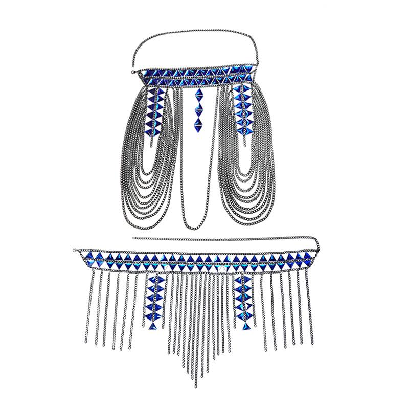 Blaue Strass-Quasten-Hüftkette - Damen Bikini Strandaccessoire