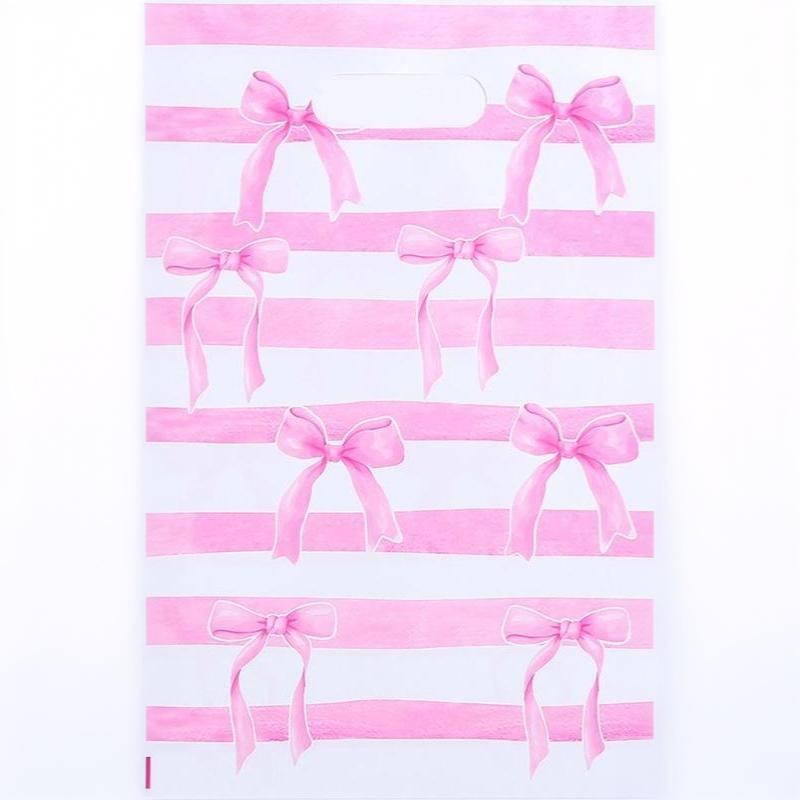 50Pcs Stylish Pink Bow Thank You Tote Bags Decorative Gift Bags for Birthday Wedding Christmas Carnival Party Events