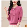 Autumn Winter V-neck Hollow Out Scarf Pullover Knitting Top Women Long Sleeve Solid Casual Bottomed Sweater