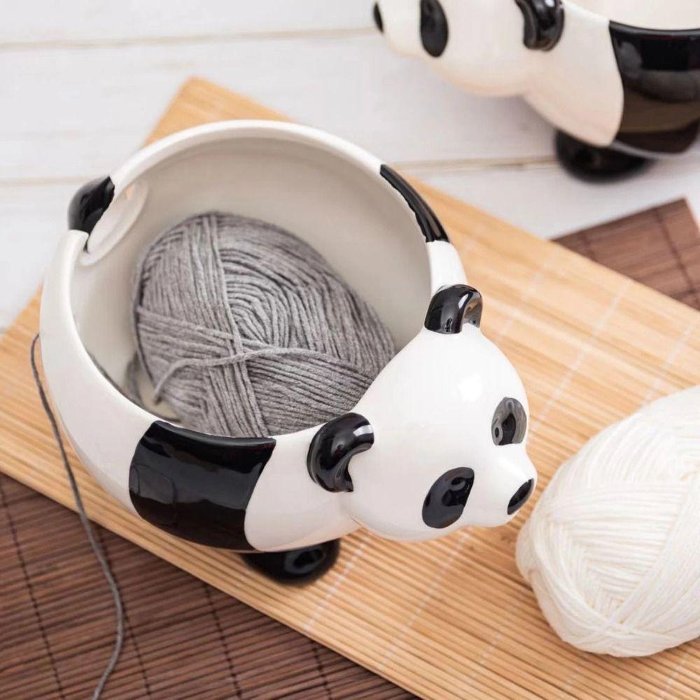

Creative Ceramic Panda Yarn Bowl Cute Panda Table Ornament Improve Knitting Efficiency