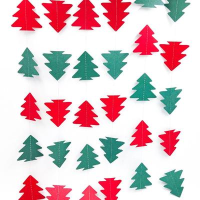 Green Christmas Tree Hanging Garland Woodland Theme Paper Christmas Tree Ornaments Festive DIY Hanging Backdrop Decor