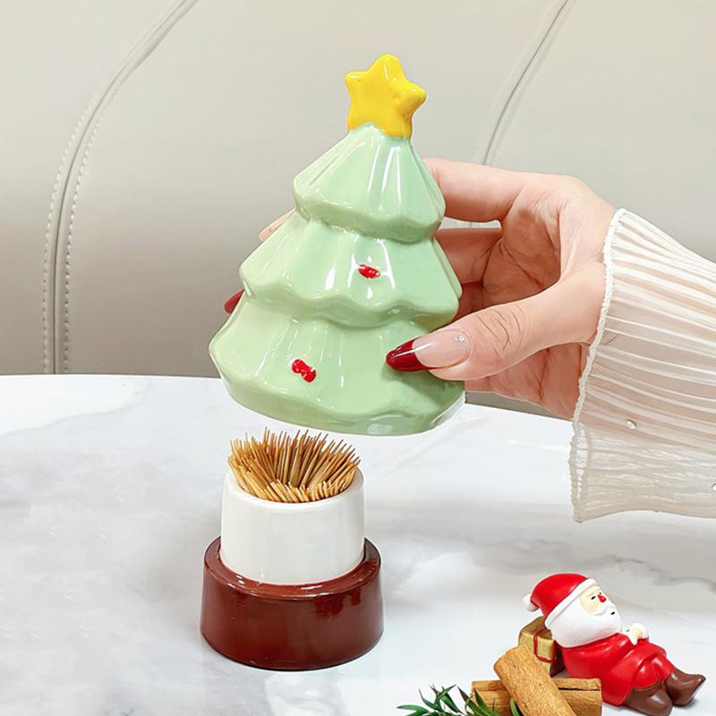 Porta-Palitos Árvore de Natal Fofa Cerâmica Caixa de Fio Dental Ornamento de Mesa Decoração de Natal
