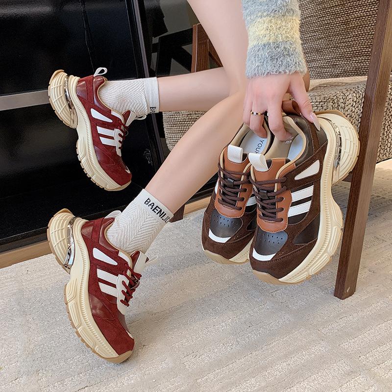 Fashion trend platform casual shoes 2025 spring and summer new rubber soft sole non-slip heightening lace-up dad shoes women