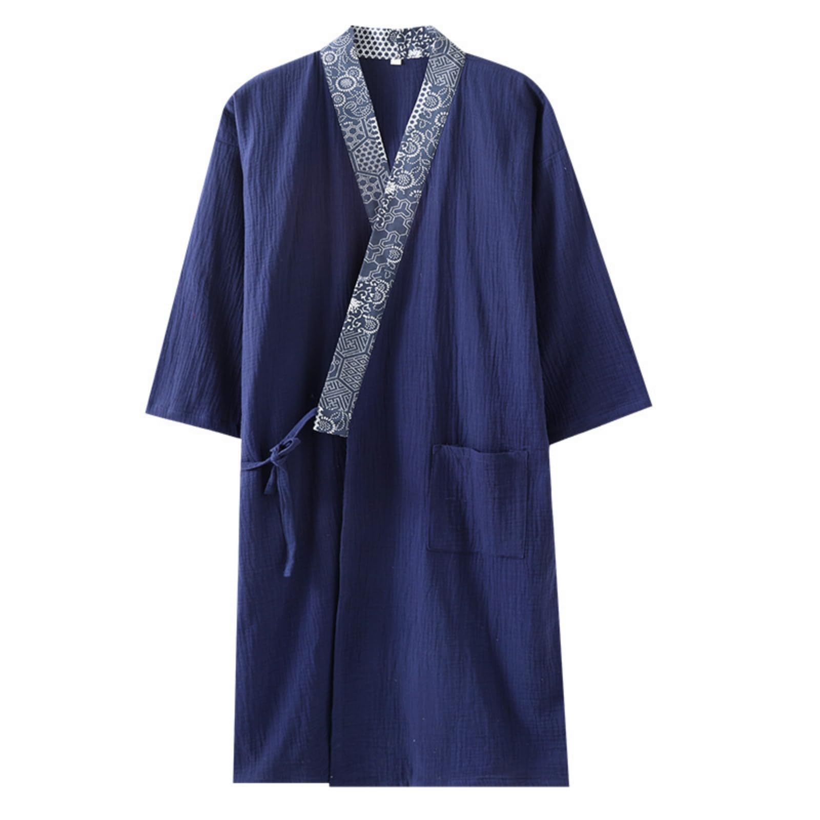 

GDenFrog Двойная марля Японский Идеально для и Осенний Мужской халат, 100% хлопок, Юката/Ночная сорочка, Домашняя одежда, С открытым передом, Дышащий, Впитывающий, синий