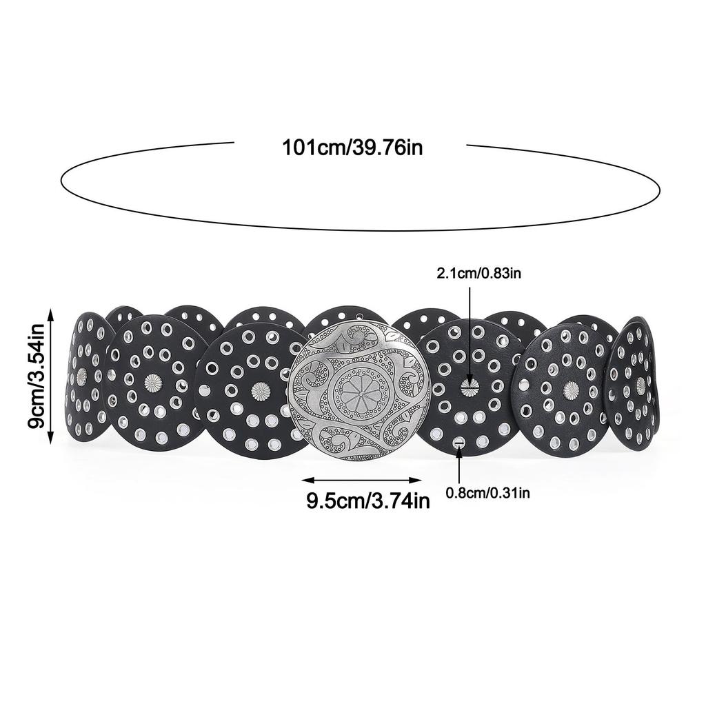 Přehnaný Cowboy Disc Belt Y2K Wide Disc Belt Cowboy Wide Disc Belt Dutý pás pro ženy