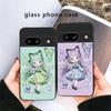Q-version Blue Butterfly For Google Pixel 8 7 9 10 Pixel 10 Pro XL Pixel 9 Pro XL Pixel 8a 7a Pixel 7 Pro Black Glass Phone Case