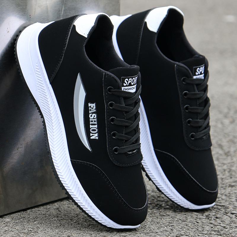 Men's Lightweight White Leather Waterproof Non-Slip Casual Work Sneakers for Autumn
