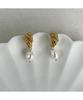 Gold-Plated Brass French Modern Croissant Baroque Pearl Earrings with 925 Silver Needle