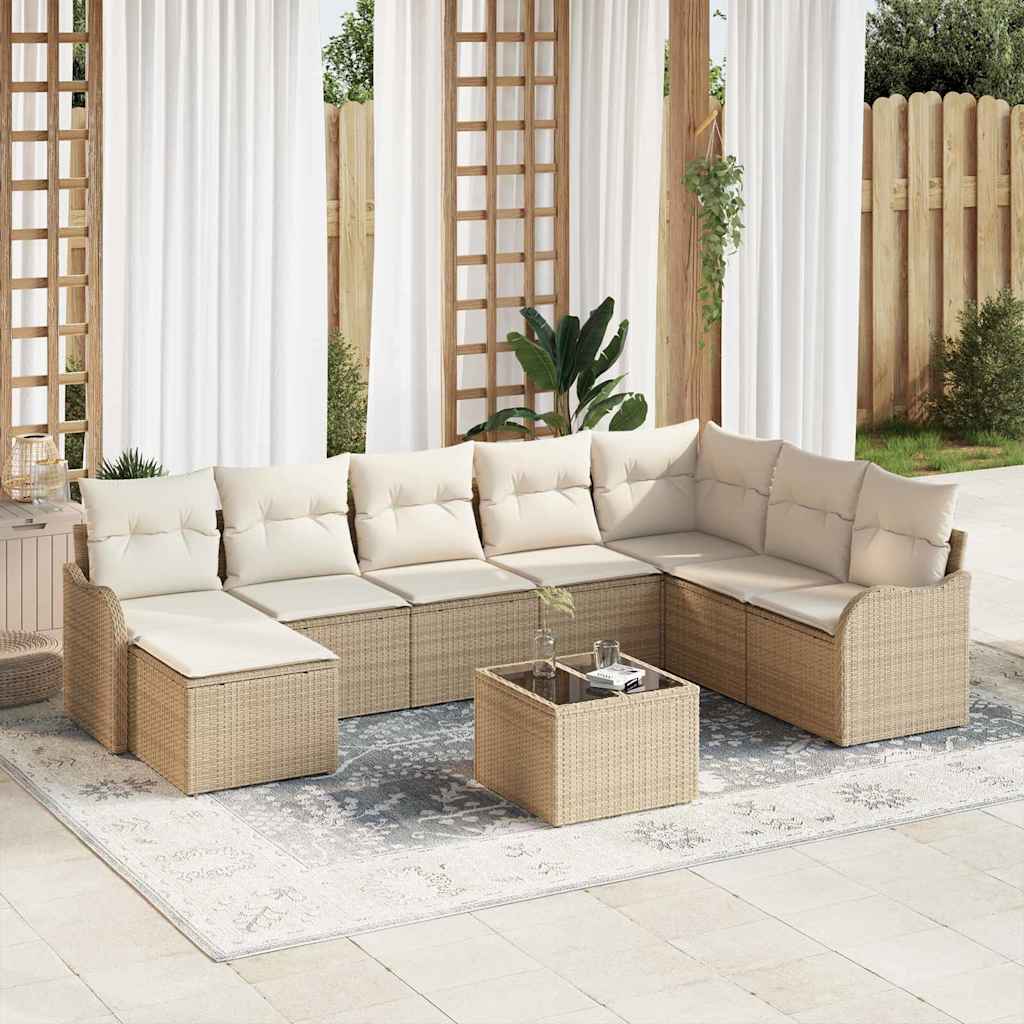 Garden Sofa Set Beige Poly Rattan