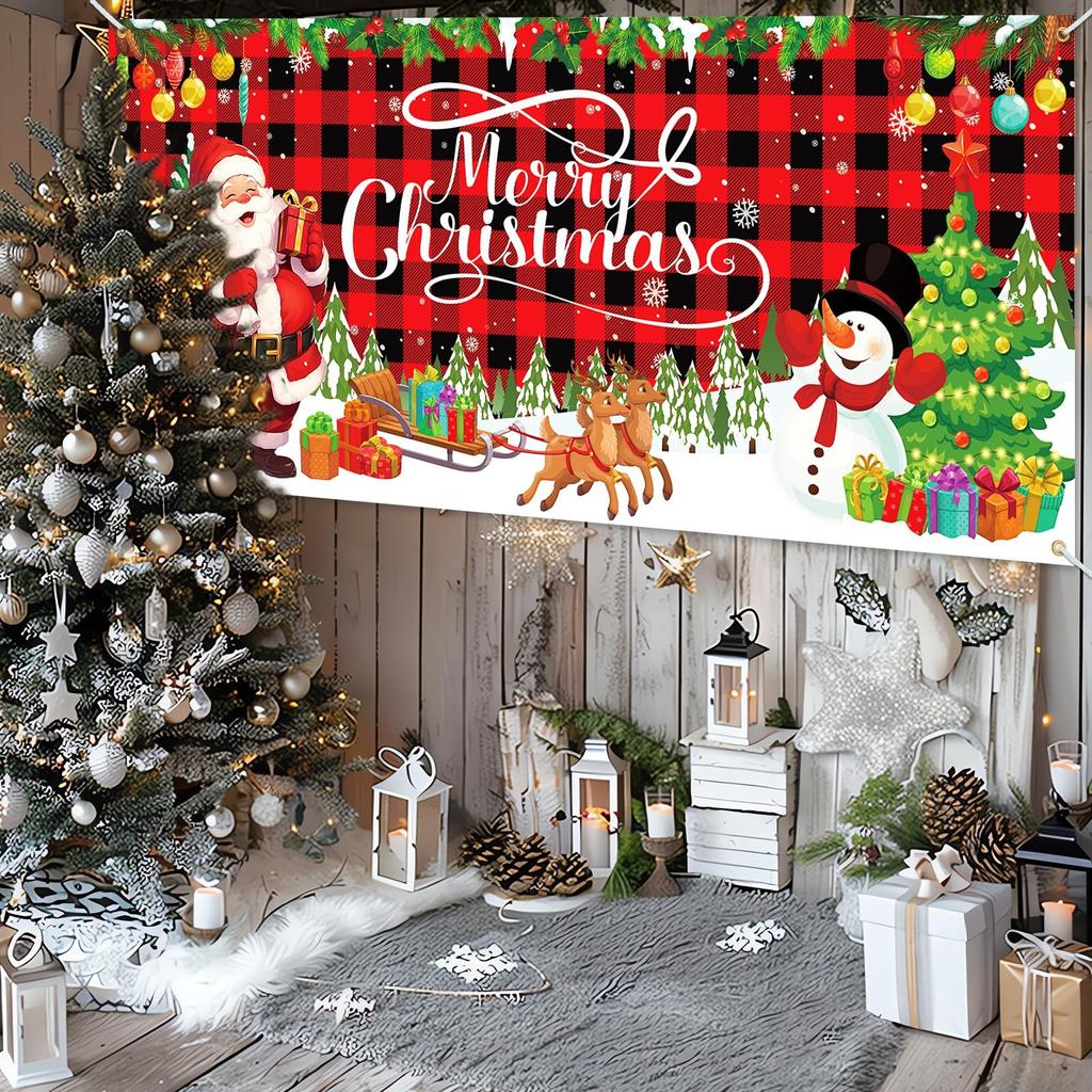 Christmas Garage Door Banner 16 ft x 7 ft, White with multicolored characters