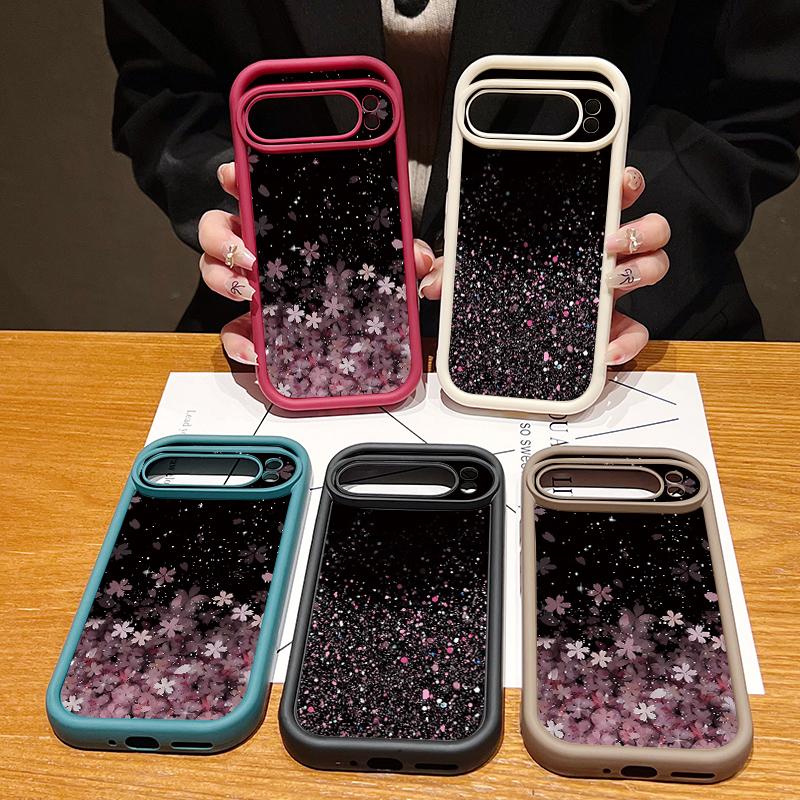 Little Point Pink Sakura Pattern Shockproof Matte Case For Google Pixel 9 Pro XL 8 Pro 8A TPU Soft Lens Protection Phone Cover