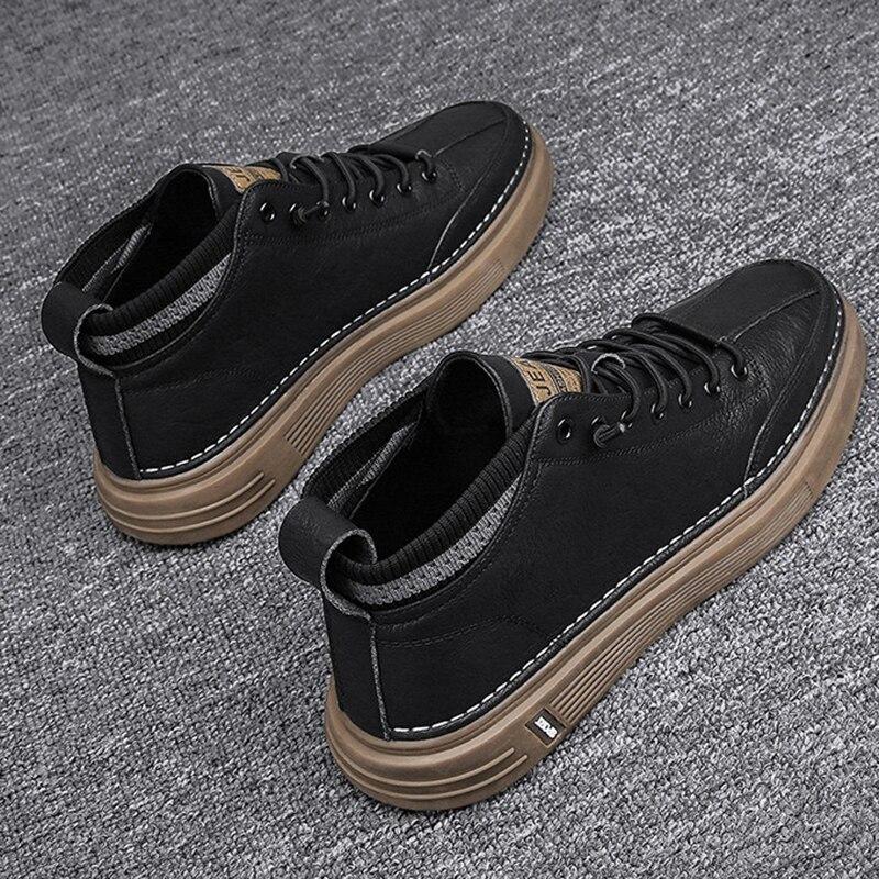 Winter Herren High-Top Casual Sportschuhe Leder Plus Samt Wärme All-Match Erhöhte Sneaker Atmungsaktives Sport-Schuhwerk