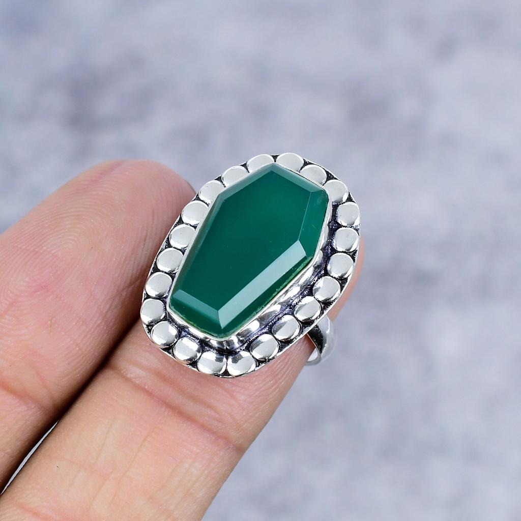 Green Onyx Gemstone Handmade 925 Sterling Silver Jewelry Ring Size 7.5 M-2605