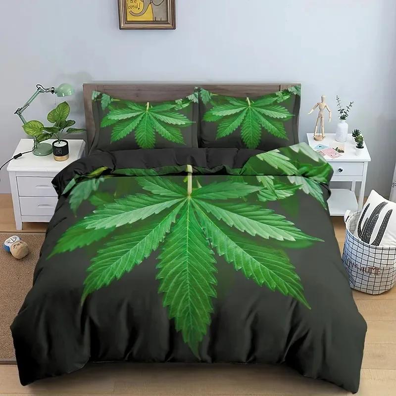 Green Nature Weed Leaves Comfortable Duvet Quilt Cover Pillowcase Bedding Set Children Bedroom Decoration Home Textile