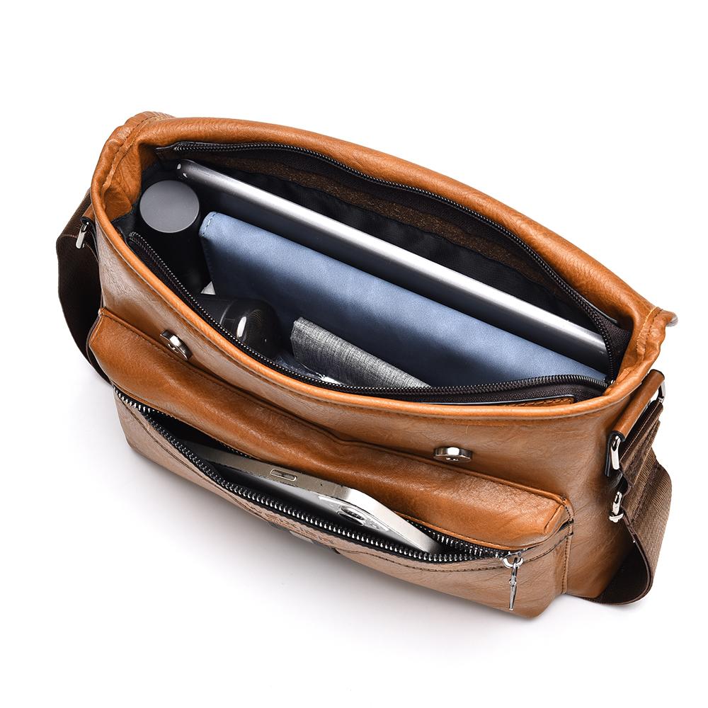 WEIXIER Men's Leather Messenger Bag Waterproof Crossbody Shoulder Bag for Business Travel, Durable Briefcase Satchel with Adjustable Strap