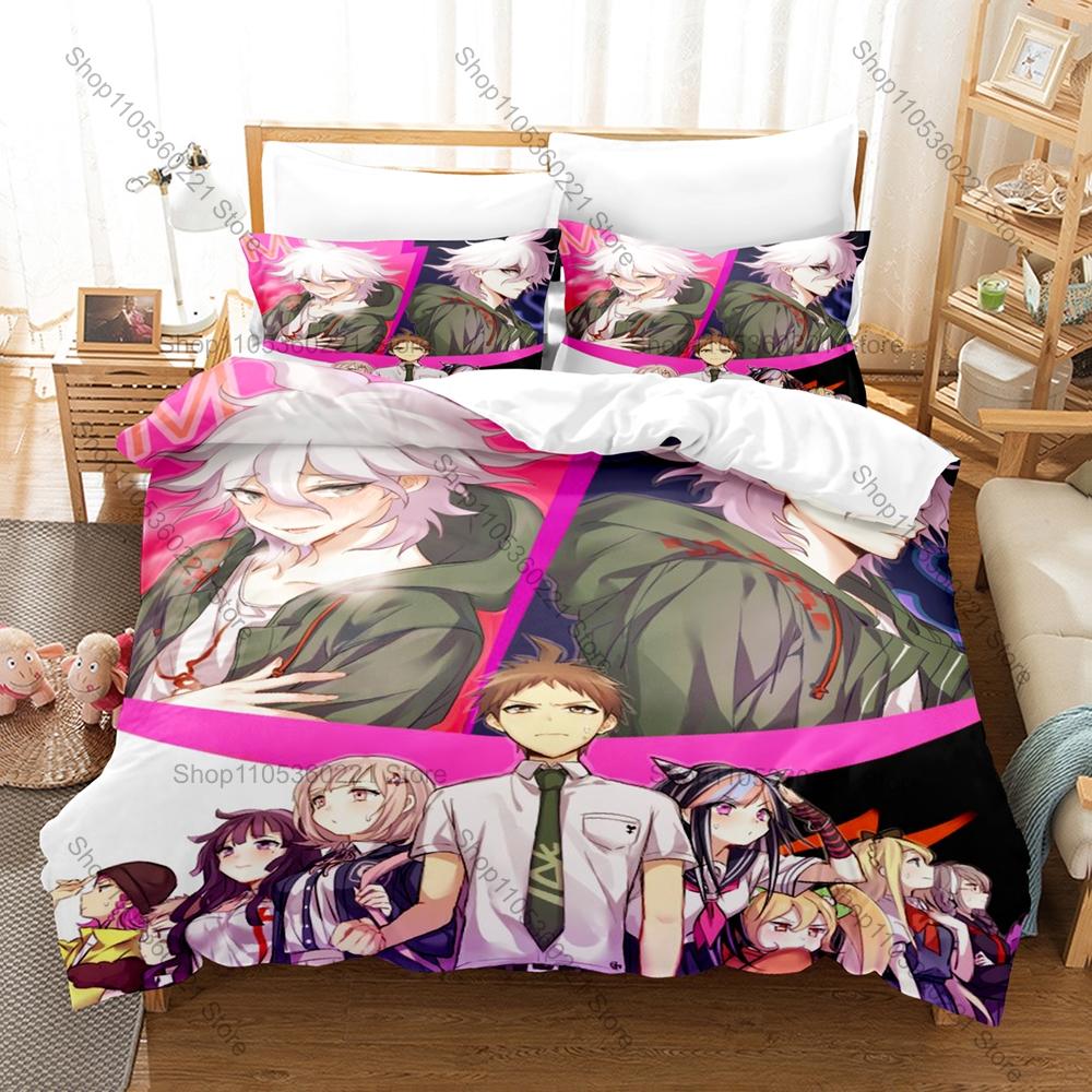 Danganronpa Monokuma Bedding Set 3Pcs Quilt Cover Pillowcase Cartoon Home Textile All Sizes Bed Set