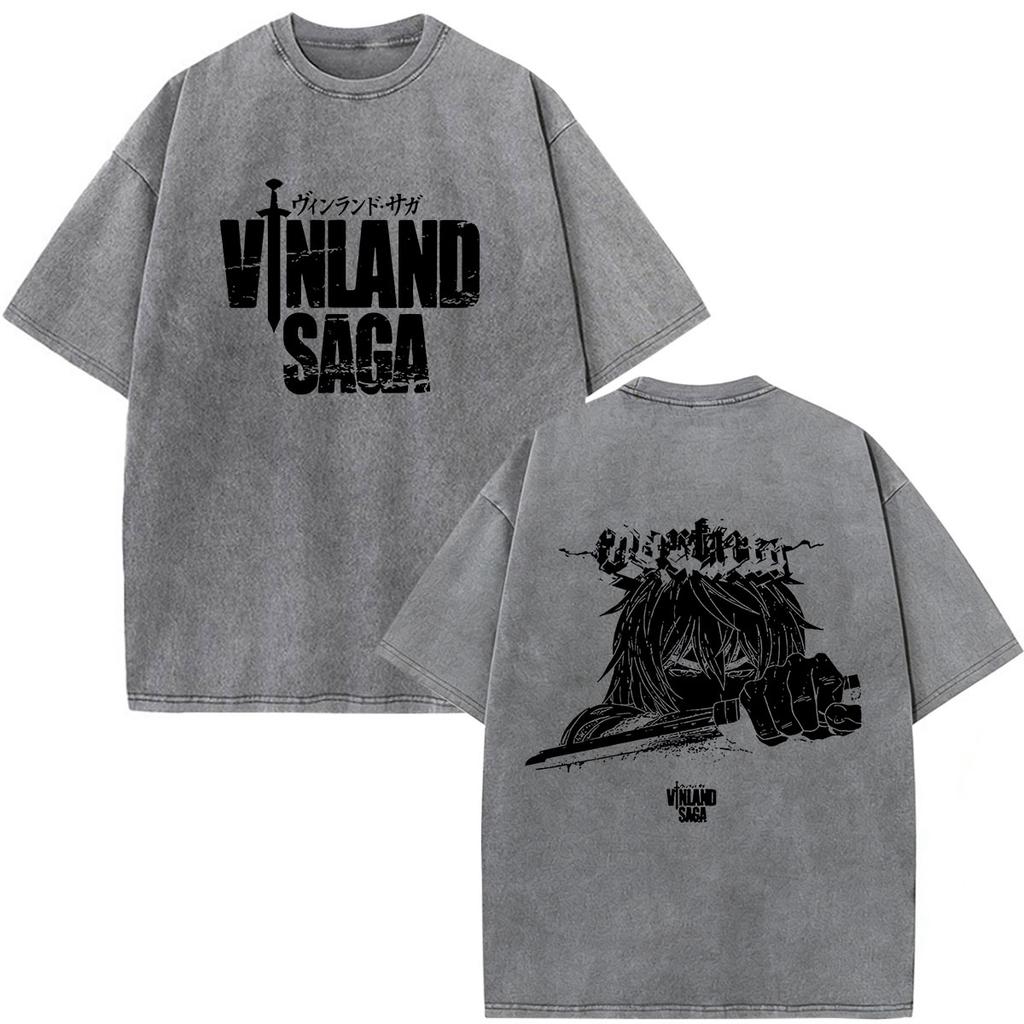 Anime Vinland Saga Manga Thorfinn Karlsefni Vintage Gewaschenes T-Shirt Herren Damen Sommer Mode Lässig Rundhals Übergroße T-Shirts