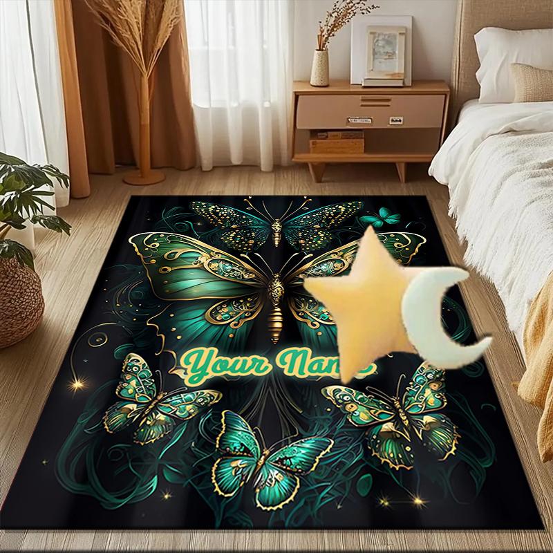 1PC Custom Name Elegant Butterfly Theme Floor Mat Ideal for Living Room, Game Rooms, Office, Bedroom,Floor Mat Playful Design
