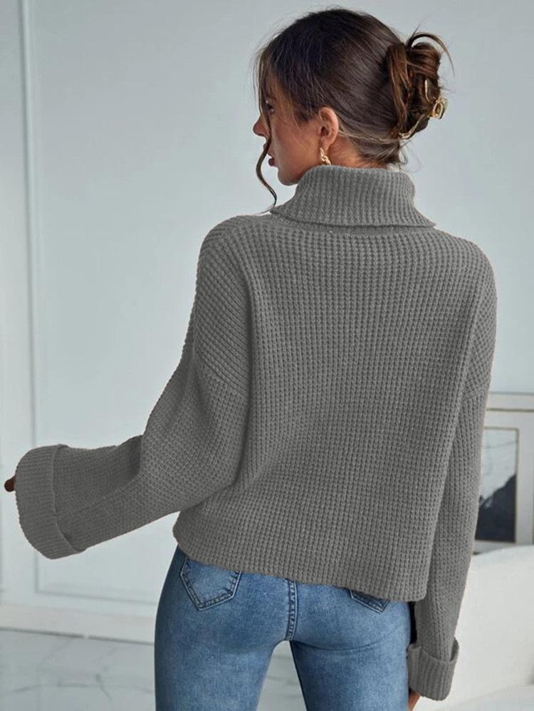 Pull à Col Haut Ample en Tricot pour Femme - Vêtement d'Extérieur Pull Décontracté Automne & Hiver