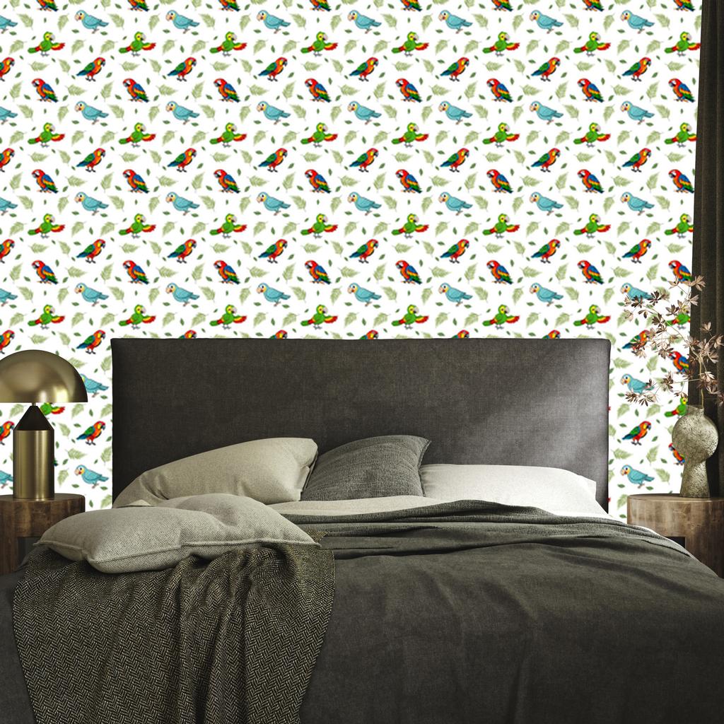 Parrot Wallpaper White, Lime and Light Gray for Living Room and Bedroom 50x1000