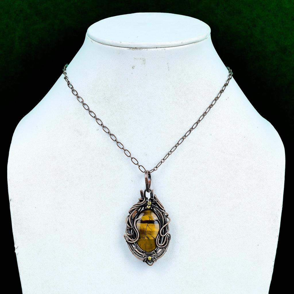 Tiger's Eye Pendant Copper Wire Wrapped Pendant Original Gemstone Pendant Handmade Pendant Designer Jewelry Gift for Him Birthstone Jewelry